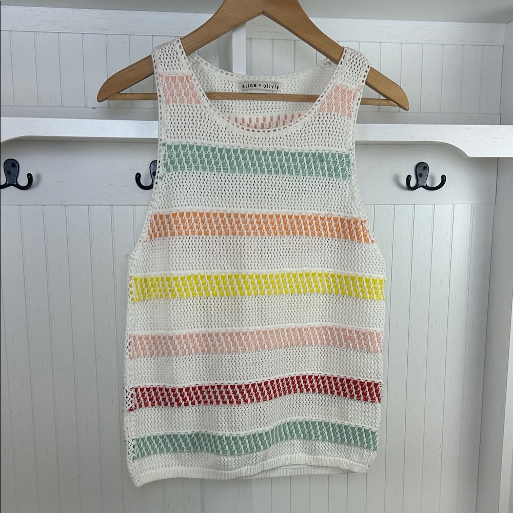 Alice + Olivia Crochet Knit Tank Boho Stripe Lightweight Sleeveless XS